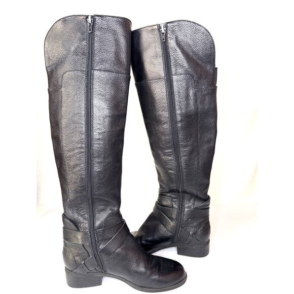 NINE WEST Payson Knee High Boots Womens 7.5 Leather Riding Equestrian Biker Moto - Picture 11 of 16